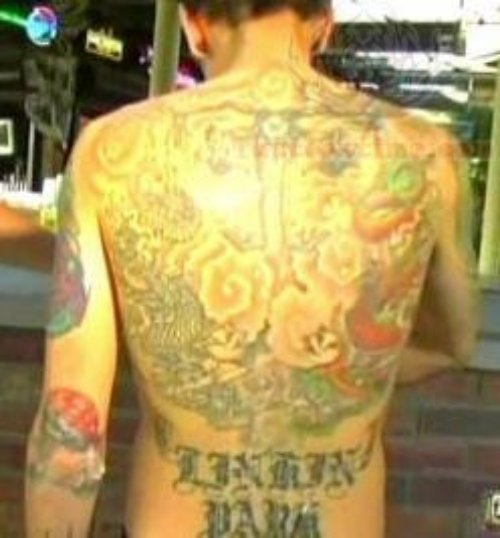 Flowers And Linkin Park Tattoo On Lowerback